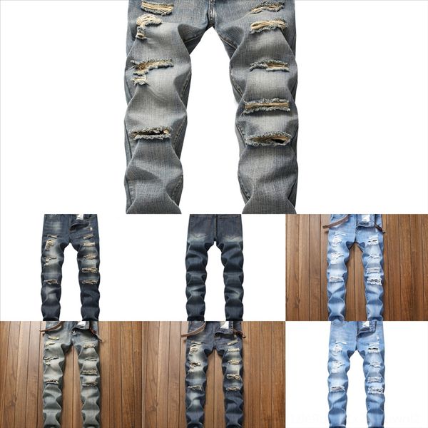 

g5rbk fashion men's stretch man solid loose full length jeans blue straight jeans pants skinny male hole for pant man heavyweight, Black