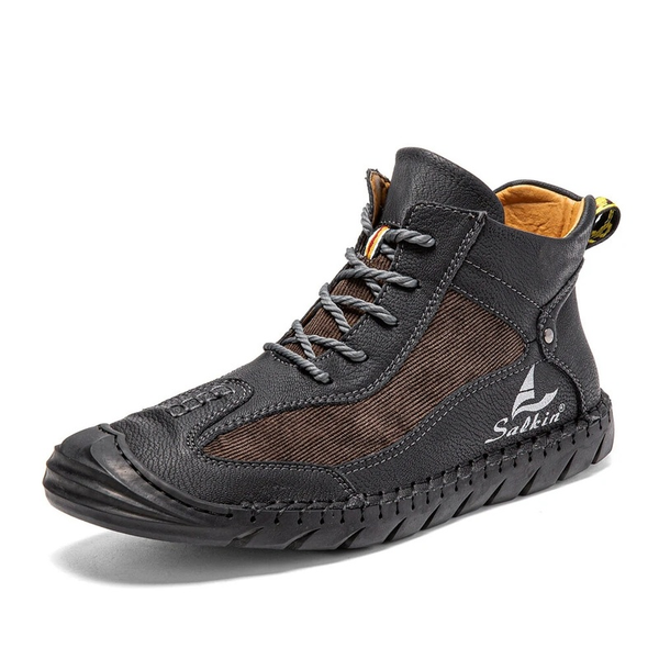 

valstone casual mens boots black lace-up high shoes pu leather hand stitching breathable men shoes soft sole trendy splicing, Red;white