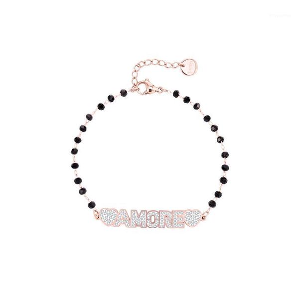 

rhinestone "amore" charm bracelets for women accessories stainless steel pulseira feminina lover statement jewelry gift 20201, Golden;silver