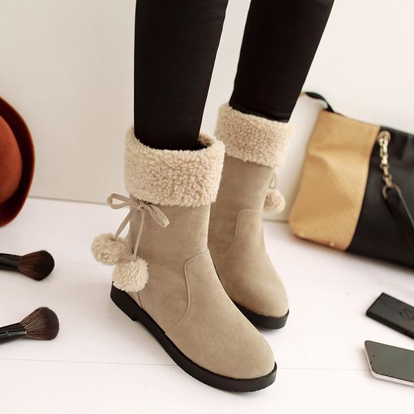 

women winter ankle female herd platform snow boots teddy sneakers casual increase in woman shoes, Black