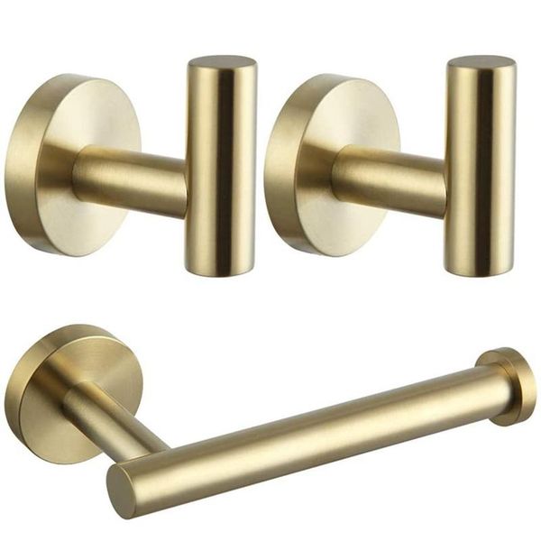 

bathroom hardware 3 pcs/set wall mounted - includes toilet paper holder, 2x robe towel hooks, bathroom accessories kit