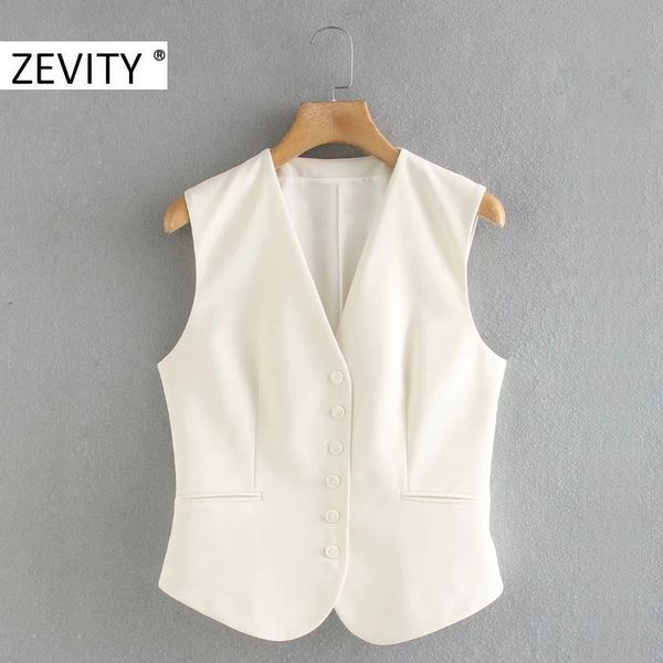 

zevity women fashion solid color single breasted vest jacket office ladies sleeveless casual slim waistcoat business ct569 201028, Black;white