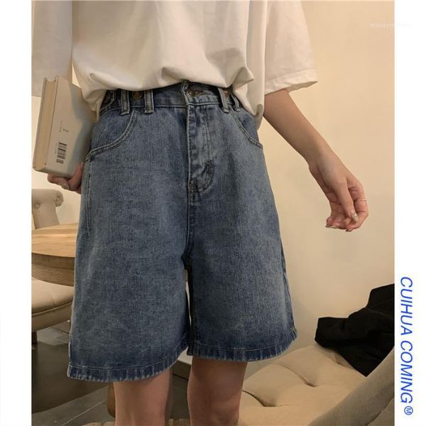 

women's jeans 2021 summer korean bf wind thin high waist wide leg pants women's loose straight five point shorts ins trend1, Blue