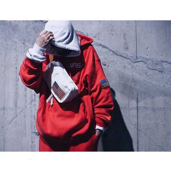 

2021ss autumn winter tide brand nasa co branded sweater coat white loose hoodie for men and women ins, Black