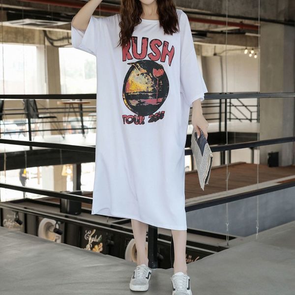 

Women Nightgown Cotton Casual Nightwear Cartoon Short Sleeve Long Nightdress Large Size Home Dressing Gown Intimate Lingerie, Black