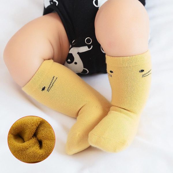 

3 pcs/lot new infant socks baby boys girls autumn and winter plus velvet thickening warm cartoon newborn medium tube socks1, Pink;yellow