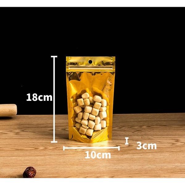 

gold zipper aluminized packing bags resealable matte/clear dried food storage bags candy smell proof storage zipper bag bbyeta lg2010