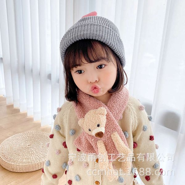 

2020 korean children's autumn and winter new cute baby's neck imitation teddy plush cartoon animal scarf v8gy, Red;brown