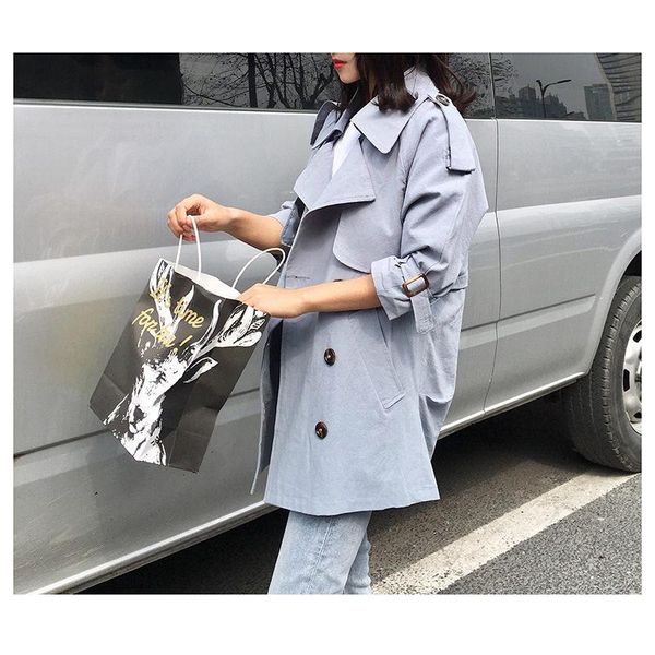 

women's trench coats suit collar simple double-breasted windbreaker female 2021 spring casual loose student solid coat autumn outerwear, Tan;black