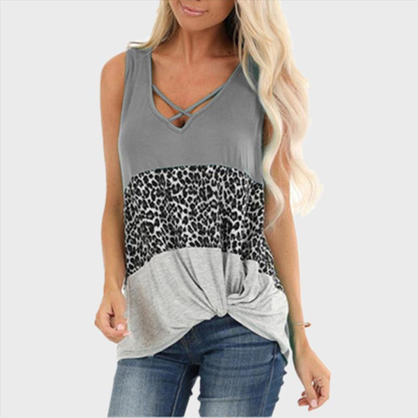 

women t shirt leopard clothes 2020 summer patchwork sleeveless female t shirt casual v neck kink tee plus, White