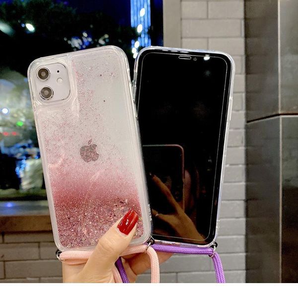 

quicksand glitter strap cord chain phone for iphone se 2020 11 pro xs max 6 7 8 plus xr necklace lanya jlltdl