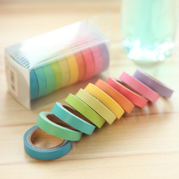 

2016 cs box rainbow solid color japanese masking washi sticky paper tape adhesive printing diy scrapbooking deco washi tape lot h