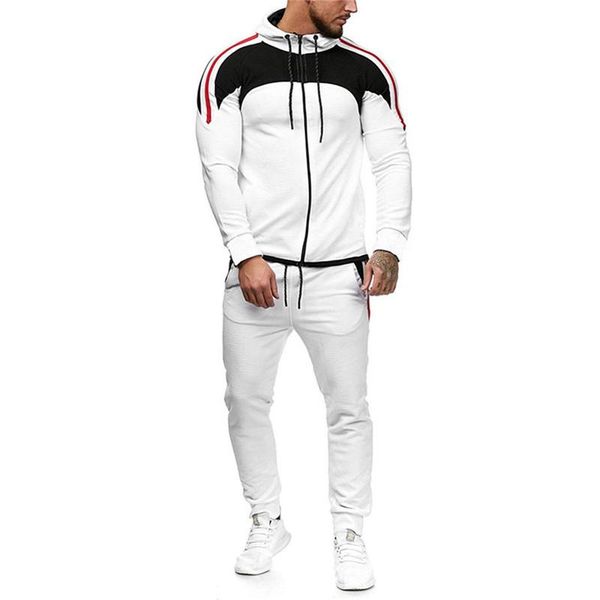 

men outfit sportswear round neck sweater hooded zipper pullovers striped long-sleeve spring autumn trousers long pants tracksuit, Gray