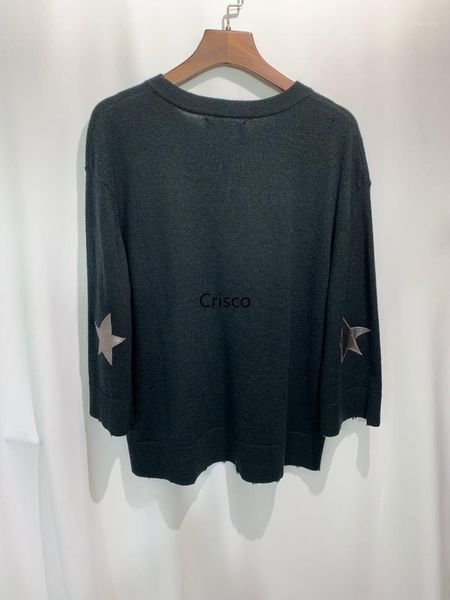 

women sweater winter clothes women pullovers star leather 100% cashmere pullover round neck sweater1, White;black