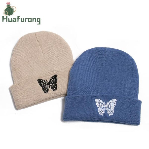

huafurong new style butterfly printed knitted hats for women 2020 new autumn and winter fashion warm hedging cap wholesale, Blue;gray