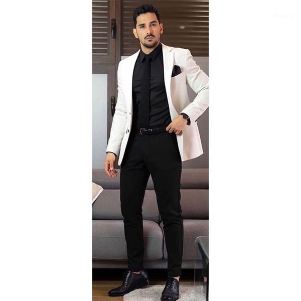 

2 pieces business blazer+pants suit sets men autumn fashion slim fit wedding set classic blazer male costume homme1, White;black