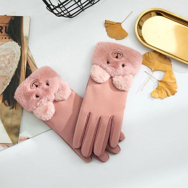 

winter cute gloves women female warm gloves ladies elegant plush wrist mittens ski driving glove touch screen guantes invierno, Blue;gray