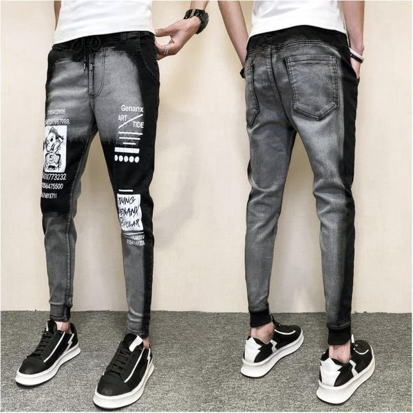 

spring new jeans men slim wash fashion print wild casual denim pants man streetwear hip hop cowboy trousers male clothes1, Blue
