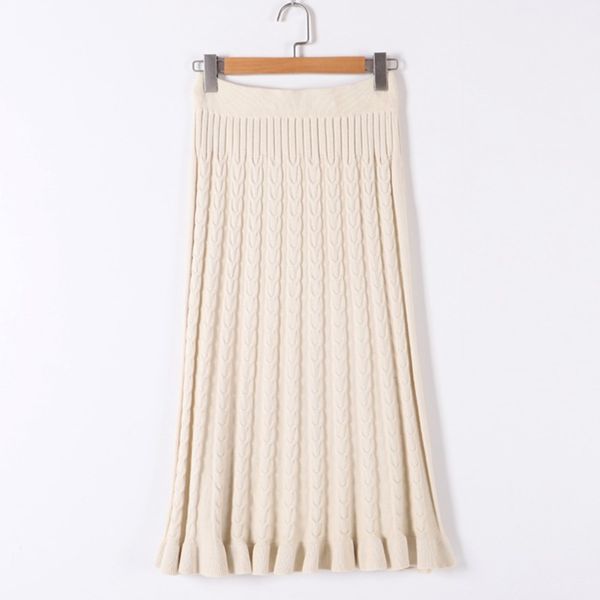 

gigogou cable twist women knitted skirts autumn winter thick warm midi skirt elastic band high waist tulle skirt for women 2019 q1209, Black