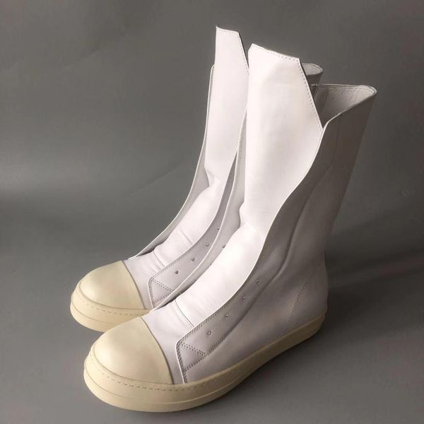 

fashion genuine leather layer men's knee boots white barreled really high-end fashion boots long-barreled, Black