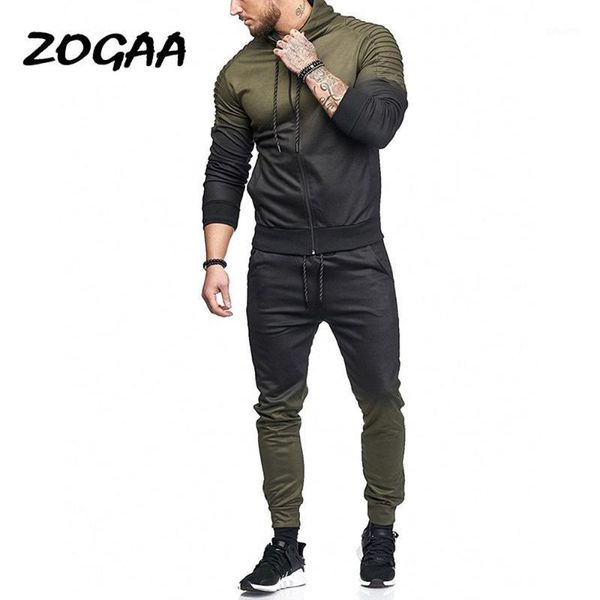 

zogaa new casual mens tracksuit for men 2 piece set and pants fitness sweat suits men fashion clothing outfits joggers1, Gray
