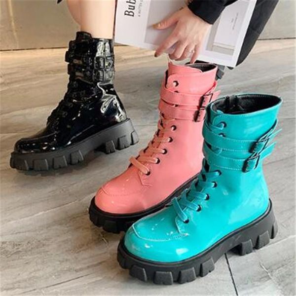 

boots 2021 fashion women ankle motorcycle female autumn winter chunky shoes woman punk thick bottom size 35-39, Black