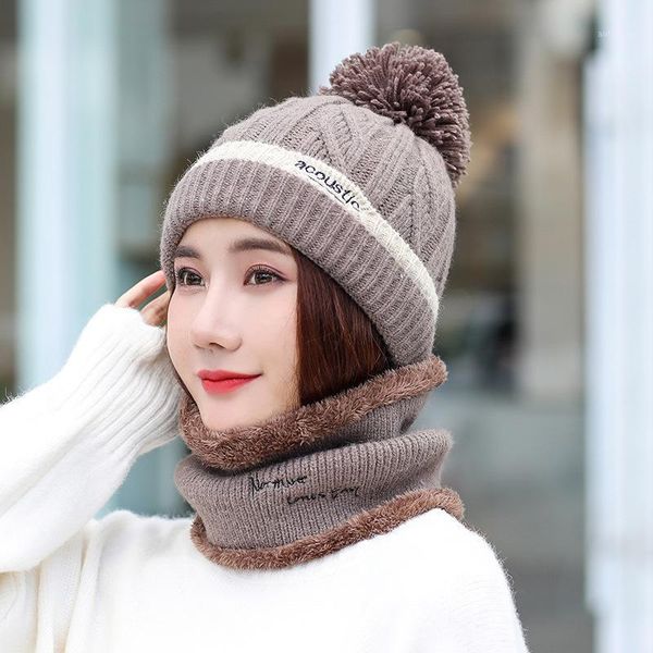 

green color winter hat scarf gloves set for girls women kitted thicken warm plus velvet hat girl fashion soft solid female cap1, Blue;gray