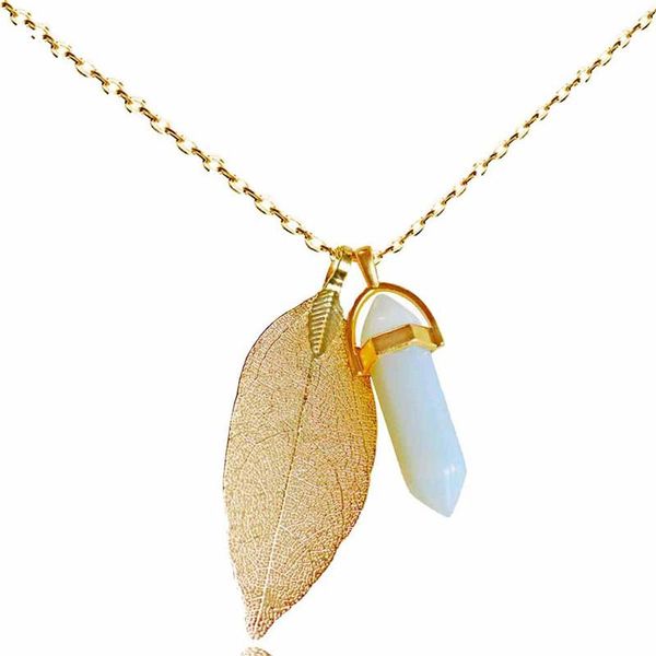 

pendant necklaces maxi necklace natural leaf opal diy quartz bohemia gold-color healing stone jewelry for women 2021, Silver