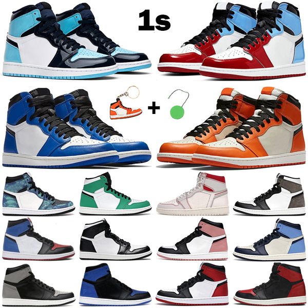 

new men women basketball shoes 1s racer blue black metallic volt gold banned bred toe obsidian light smoke grey 1 mens trainers sneakers