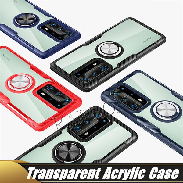 Acrílico PC TPU Capas Defensor De Fibra De Carbono com Anel De Metal Suporte De Carro Para Iphone 13 13Pro 12 Pro Max 11 XR XS Samsung S21 Nota 20 Ultra S20 Fe