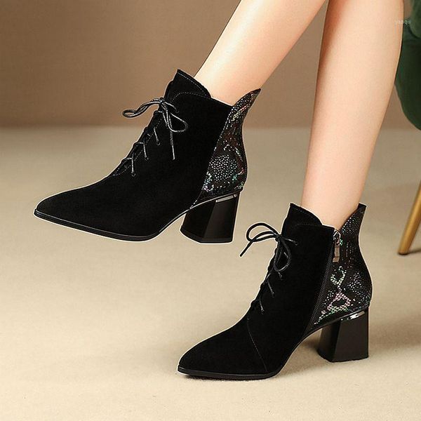 

boots botas mujer winter shoes women's ankle kid suede lace up keep warm mixed color bottes femme1, Black
