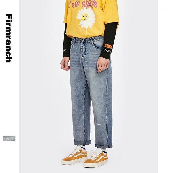 

firmranch 2020 spring/autumn men loose japanese cargo jeans young men hiphop side pocket straight pants boys jeans trousers1, Blue