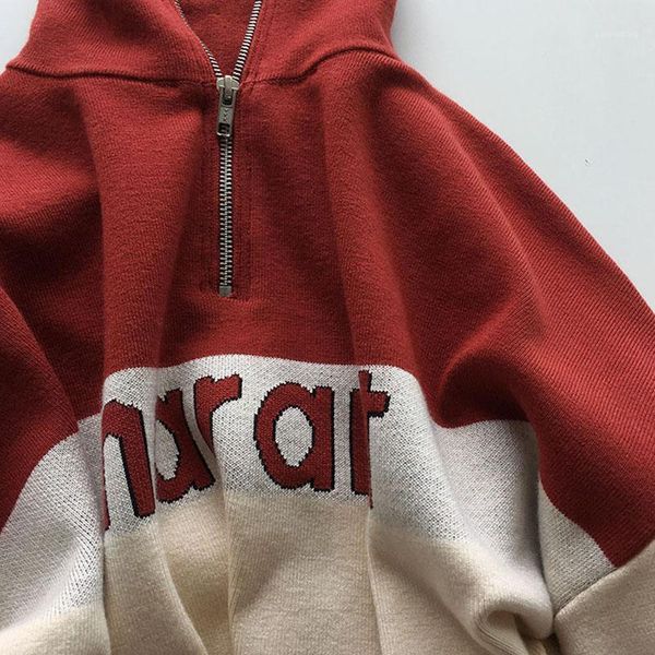 

women sweaters 2020 autumn and winter new half zipper color matching letters zipper turtleneck sweater women1, White;black