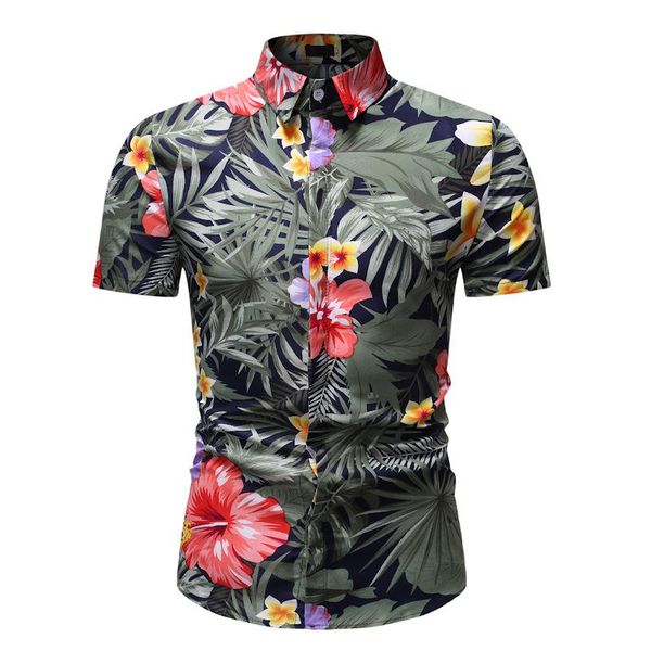 

2020 summer business casual short sleeve print shirt men fashion slim party social shirts male hawaiian beach shirts man, White;black