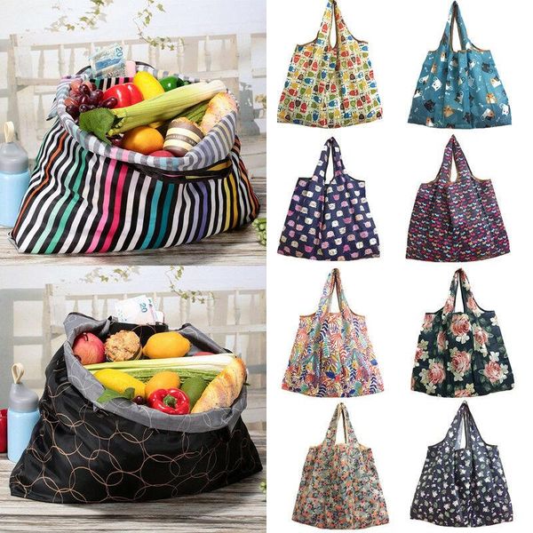 

storage bags est arrival print foldable handy shopping bag reusable fruit vegetable grocery tote pouch recycle handbags