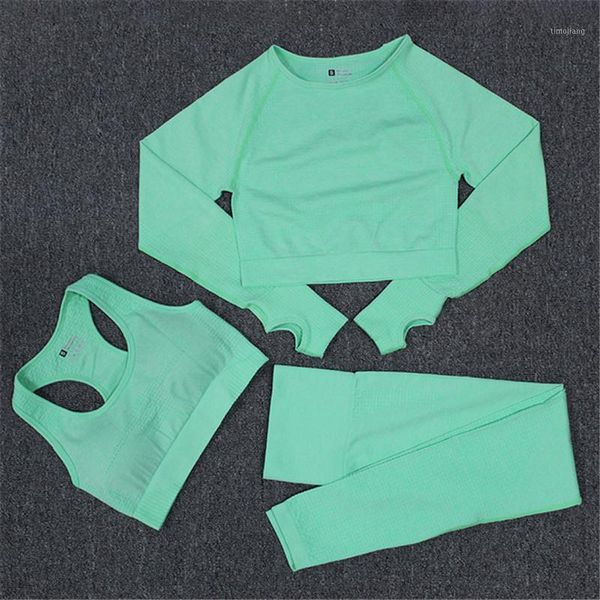 

women 3pcs seamless yoga set sport suit gymwear workout clothes long sleeve gym crop high waist leggings sports suits1, White;red