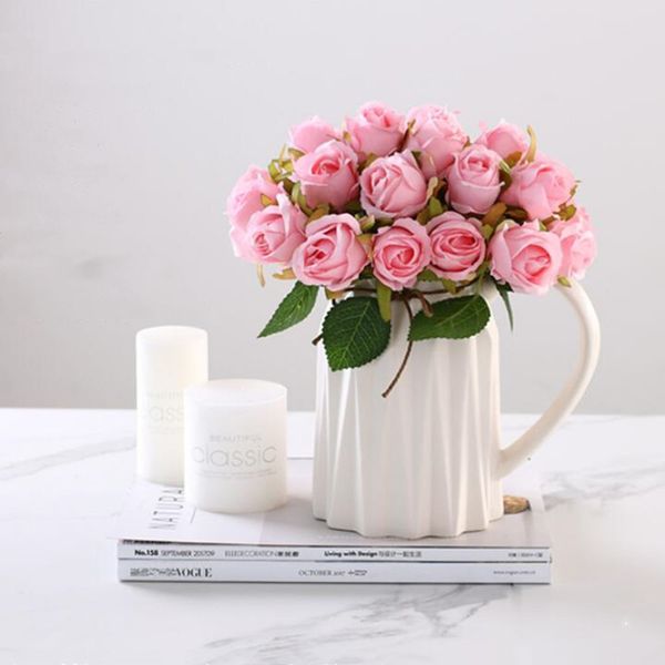 

12 heads rose bouquet fake real touch silk roses artificial flower for wedding party table home decoration decorative flowers