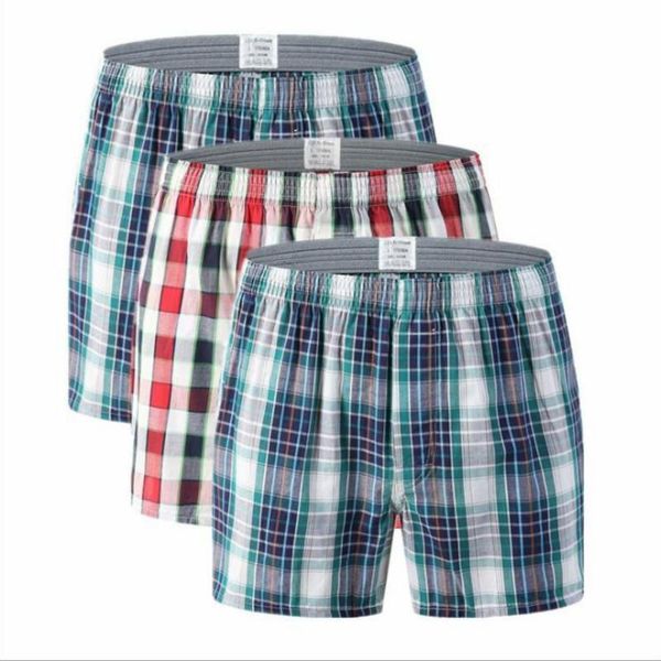 

underpants men's cotton shorts plaid mid waist underwear plus size pants coton men boxer homme boxers homem boxershort, Black;white