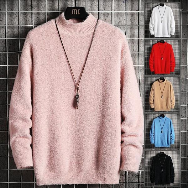 

sweater men's 2020 winter mink cashmere pullovers casual o neck soft warm jumper autumn sweaters pull1, White;black