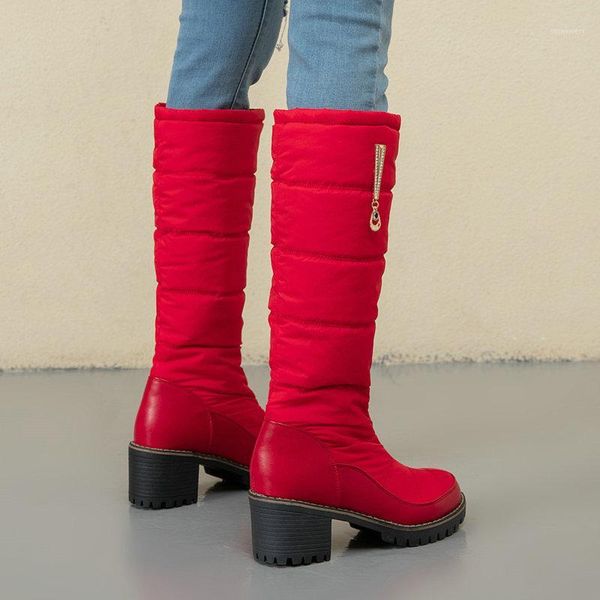 

2021winter women shoes down shoes knee high school boots fleece fashion warm snow boots non-slip square root large size 34-431, Black