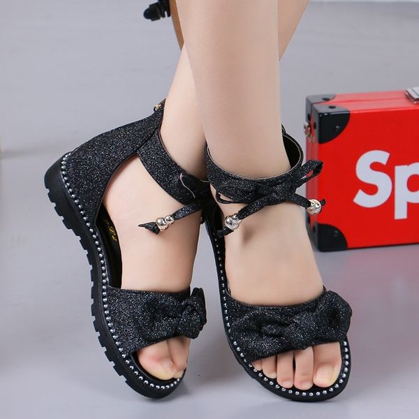 

flat heel sandals spring summer little kids princess dress bow fashion shoes teenage girls a857 y200619, Black;red