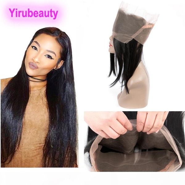 

peruvian unprocessed human hair adjustable lace band pre plucked 360 lace frontal straight hair frontal closures 8-20inch straight hair, Black;brown