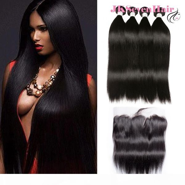 

virgin brazilian 10a grade straight hair bundles 4pcs with 13x4inch lace frontal malaysian peruvian indian remy hair wefts, Black