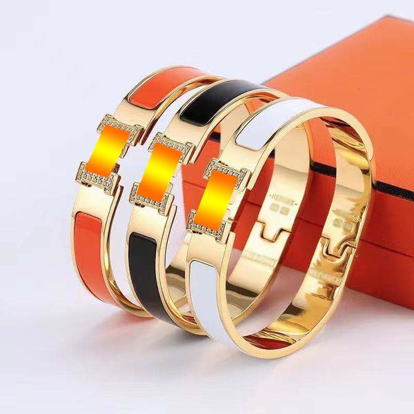 

designer famous brand h-shaped enamel ladies bracelet full diamond luxury jewelry ladies bracelet men's luxury fashion gold bracelet, Black