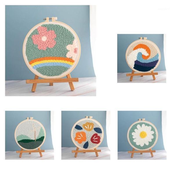 

landscape pattern punch needle embroidery kit soft yarn hand craft 20cm1, Black