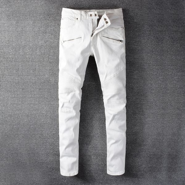 

2021 new newly high street fashion white color spliced designer cargo pants hombre elastic biker jeans men eprl, Blue