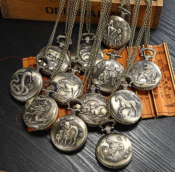 

new styles quartz vintage retro flip zodiac pocket student quartz electronic necklace watch nostalgic digital pocket watch watches gift, Slivery;golden