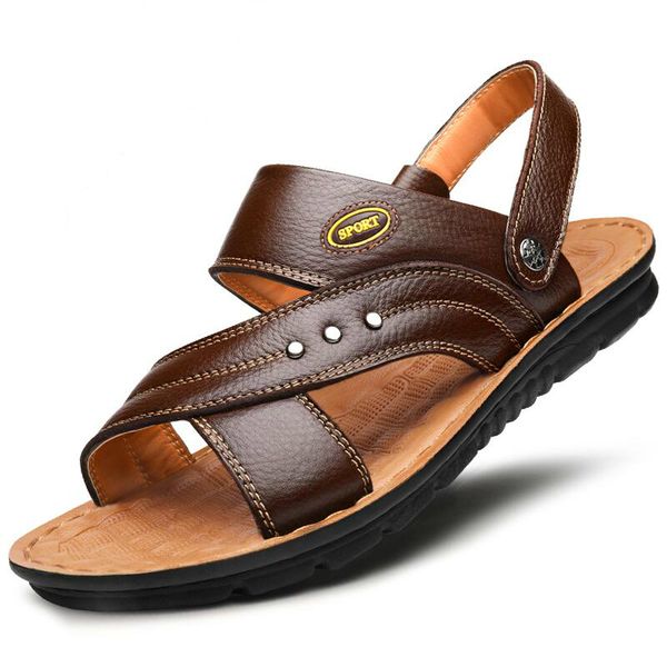 

leisure more male-size leather outdoors summer shoes durable flip flop beach sandals alias hombre zapatos xzl3, Black