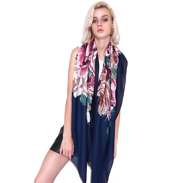 

the new satin big flower and silver ladies scarf, exquisite atmosphere autumn and winter printing cotton linen scarf, Blue;gray