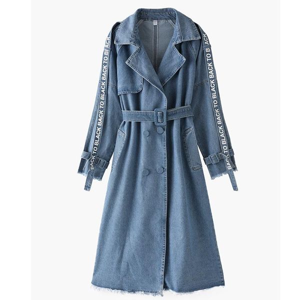 

women's trench coats long windbreaker autum streetwear office lady loose denim for women full sleeve double breasted ladies, Tan;black